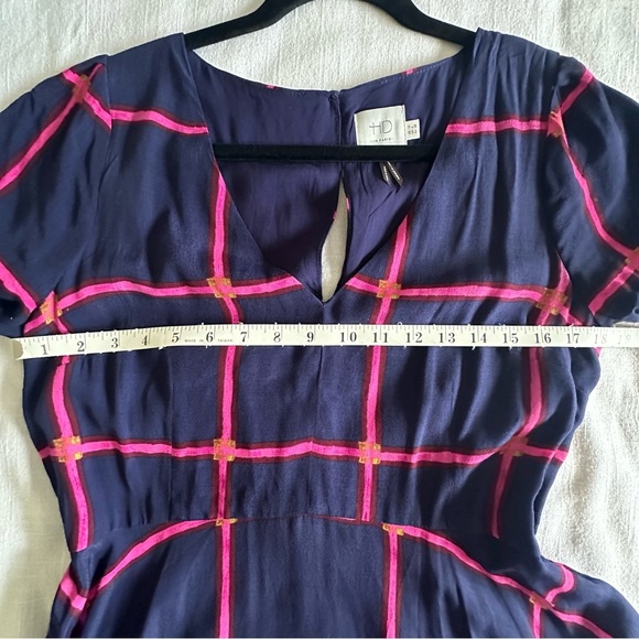 HD In Paris Anthropologie Dress Womens 6 Windowpane Plaid Striped Midi Fit Flare - Picture 7 of 13